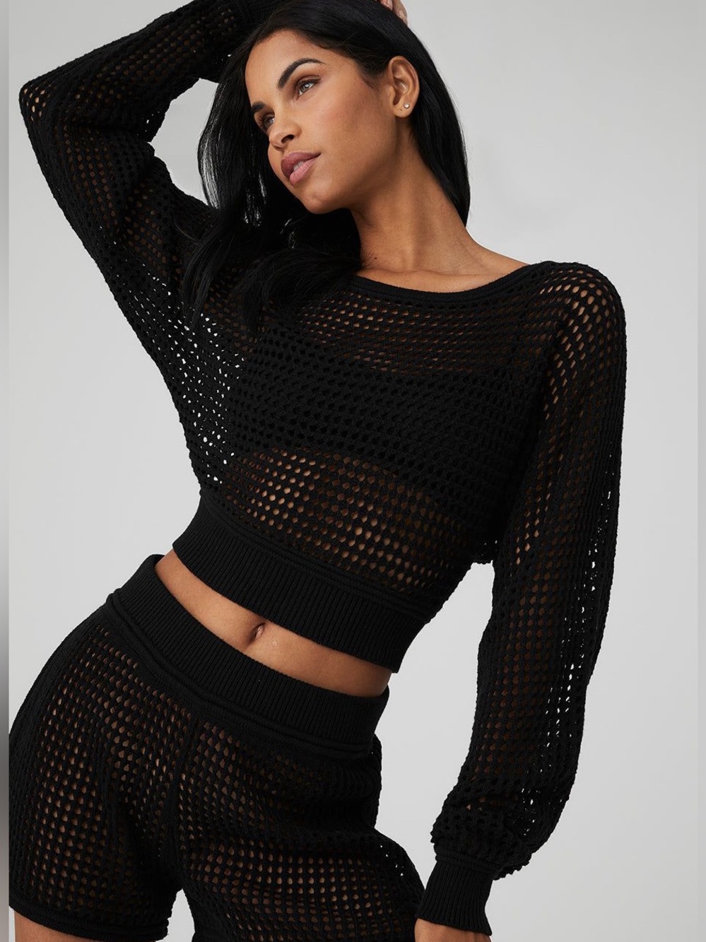 Alo Yoga - open knit cropped Chase the Sun Coverup  size S / Black